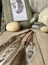 Load image into Gallery viewer, Earrings - Mushroom Brown Leather, Duck Feathers &amp; Beads
