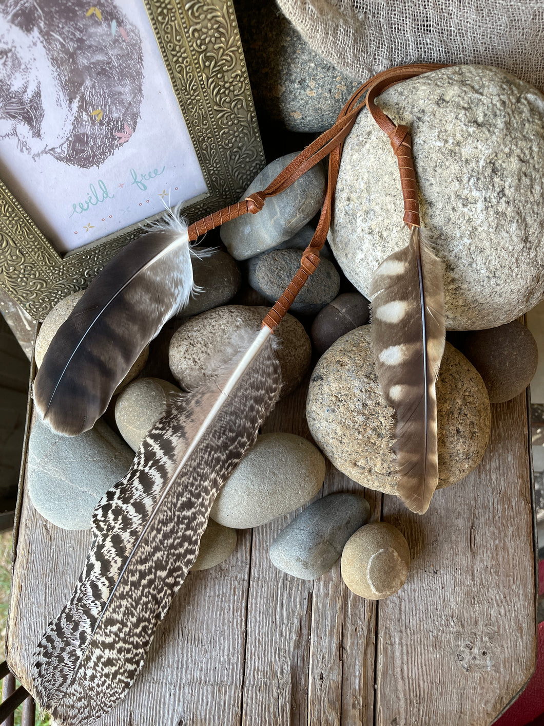 Drum Embellishments OR Wall/Window Adornments - Feather & Leather