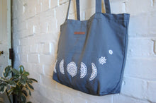 Load image into Gallery viewer, Moon Cycle Tote Bags in Linen w Repurposed Doily Feature
